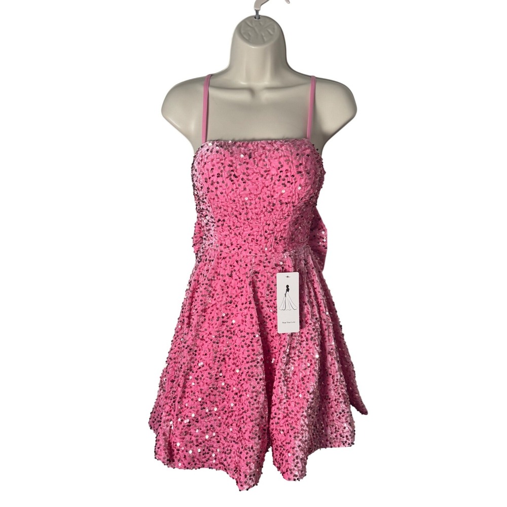 NWT Wear Your Love Sequin Velvet Bow Back Mini Dress Pink Sz S Party Homecoming